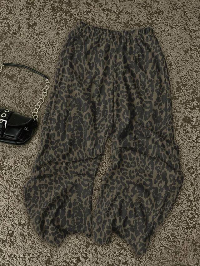 army green leopard print casual relaxed sweatpants