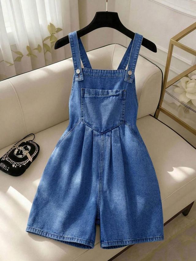 classic blue denim dungaree playsuit with front pocket