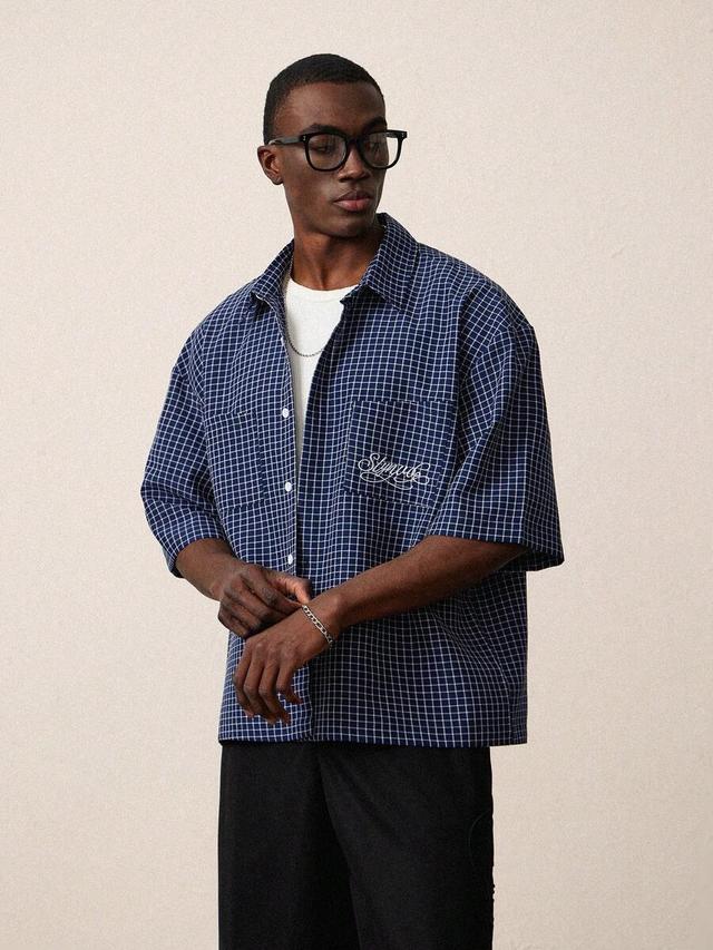 stynvo oversized royal blue and white plaid shirt