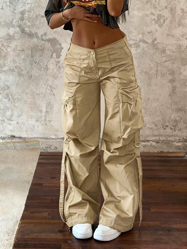 women's y2k streetwear khaki wide leg cargo pants
