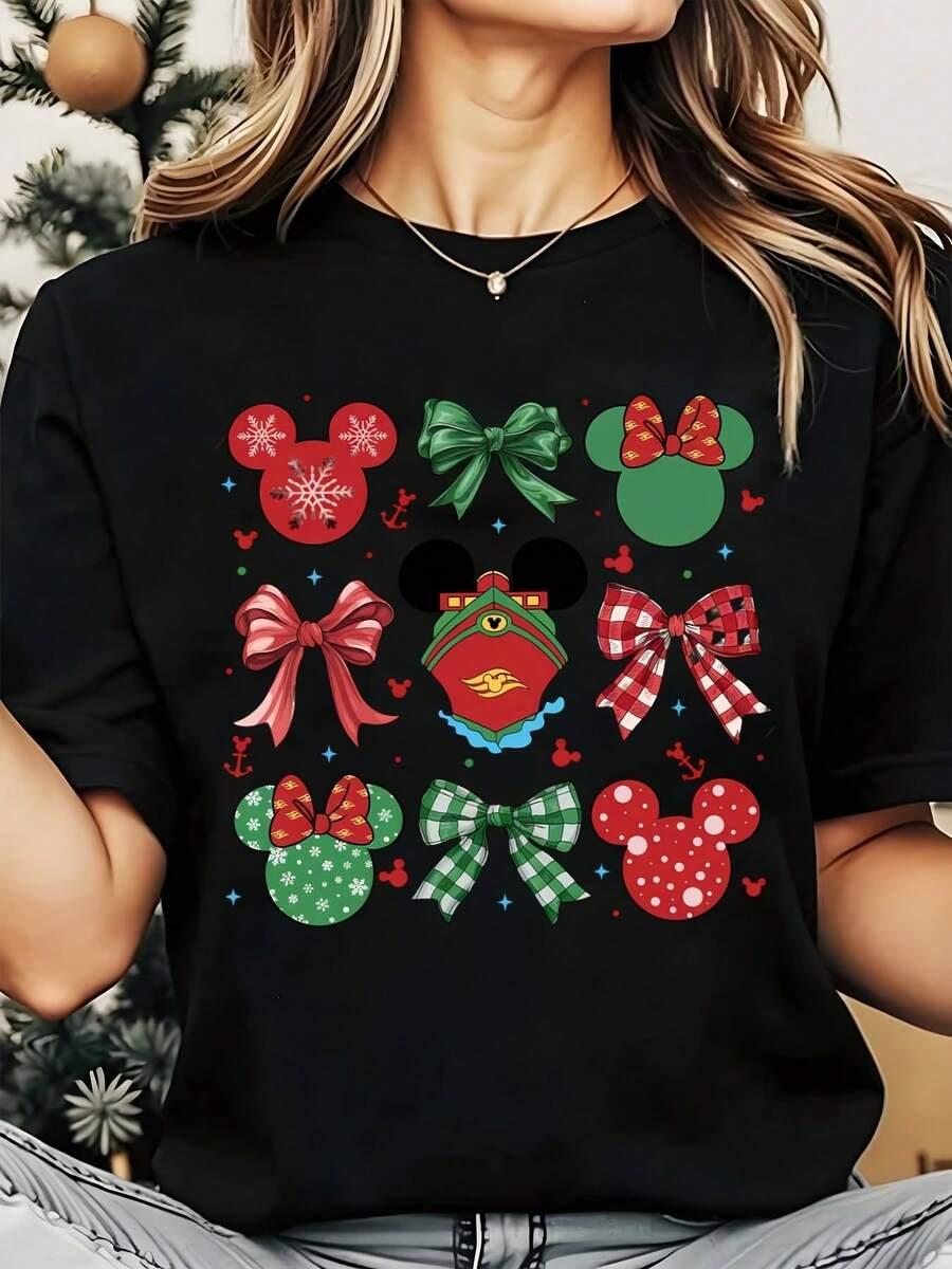disney christmas mickey mouse graphic round neck shirt