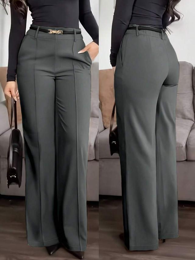 solid-color wide-leg office trousers with side pockets