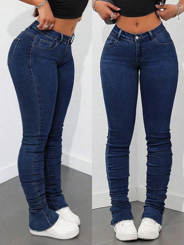 dark wash distressed skinny flare jeans