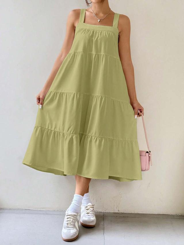 lime green casual tiered midi summer dress