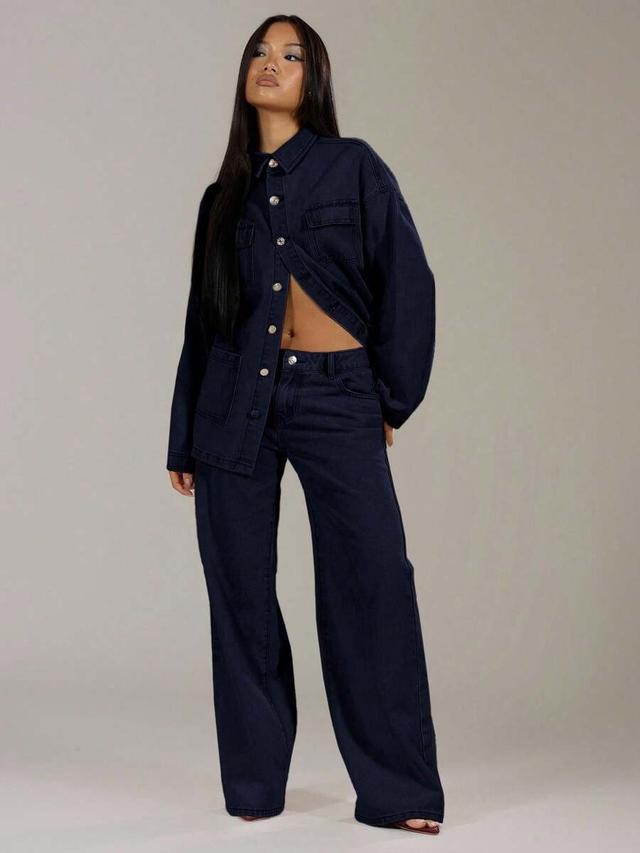 dark blue low rise baggy jeans