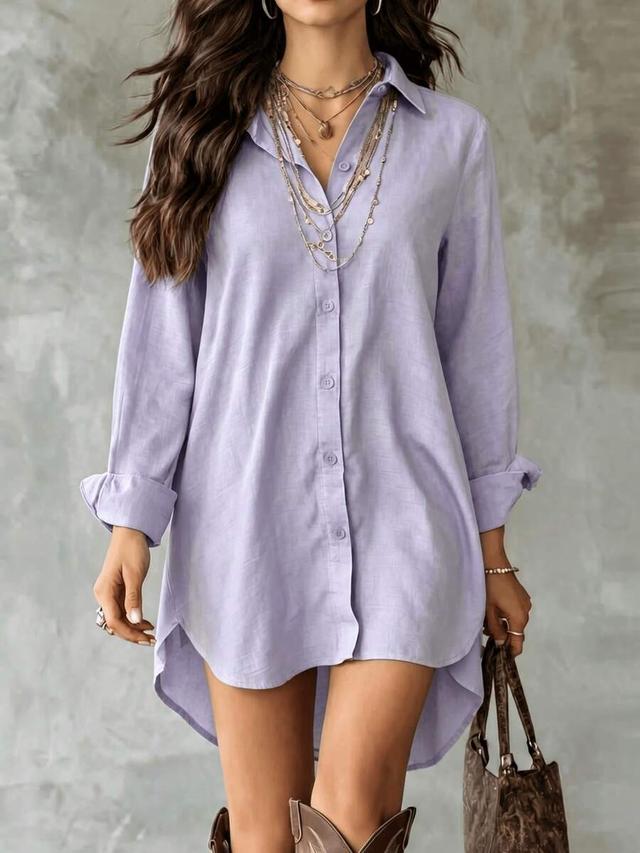 women's purple polyester button-down shirt dress