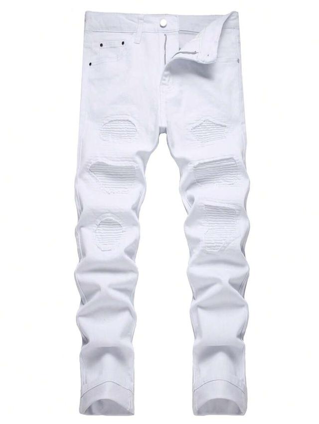 white distressed slim fit stretch denim jeans