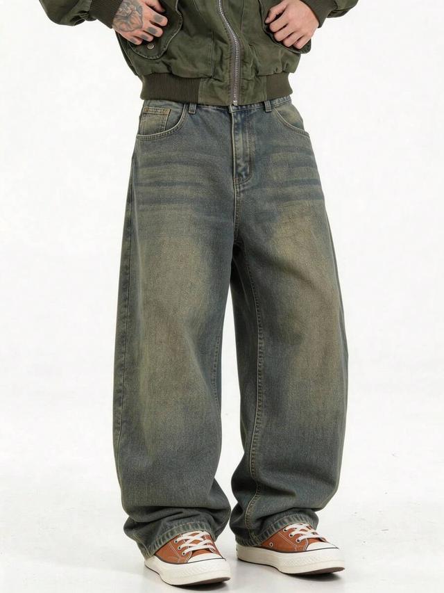 vintage washed baggy wide leg denim jeans