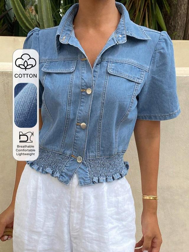 lightweight denim button-up shirt with shirred waist