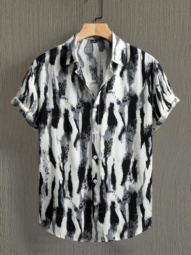 men's tie-dye print single-breasted casual short sleeve shirt