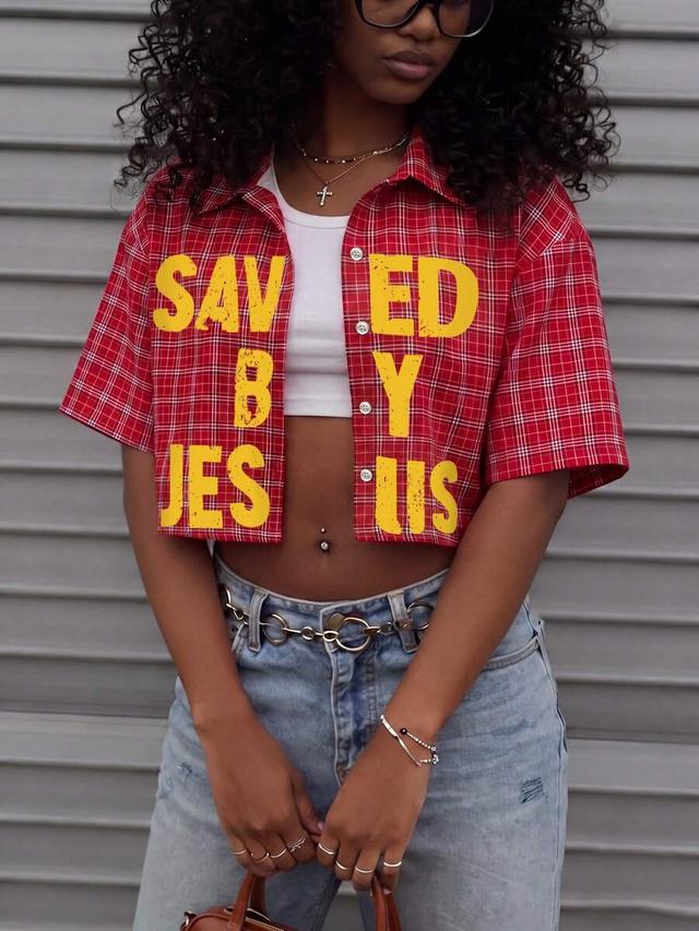 rovax women's vintage red plaid short-sleeve shirt