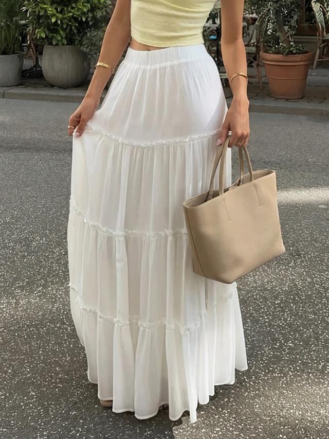 women's summer beach vacation ruffle layered white skirt