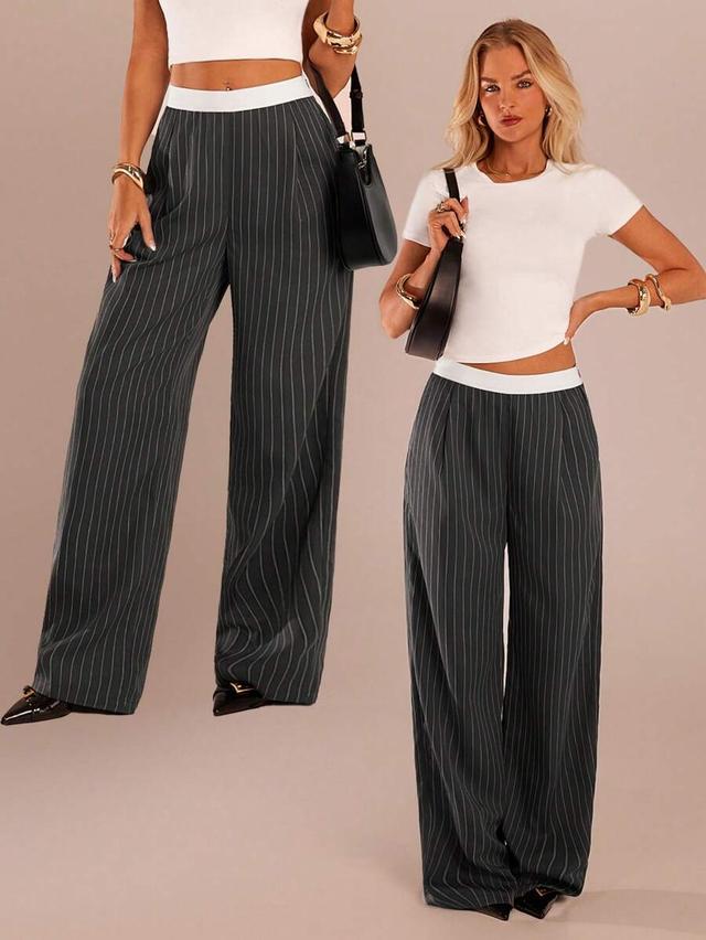grey pinstripe wide leg trousers