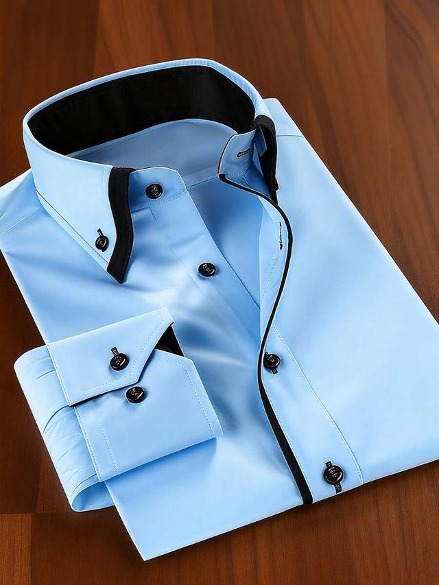 light blue slim fit business shirt with black contrast trim