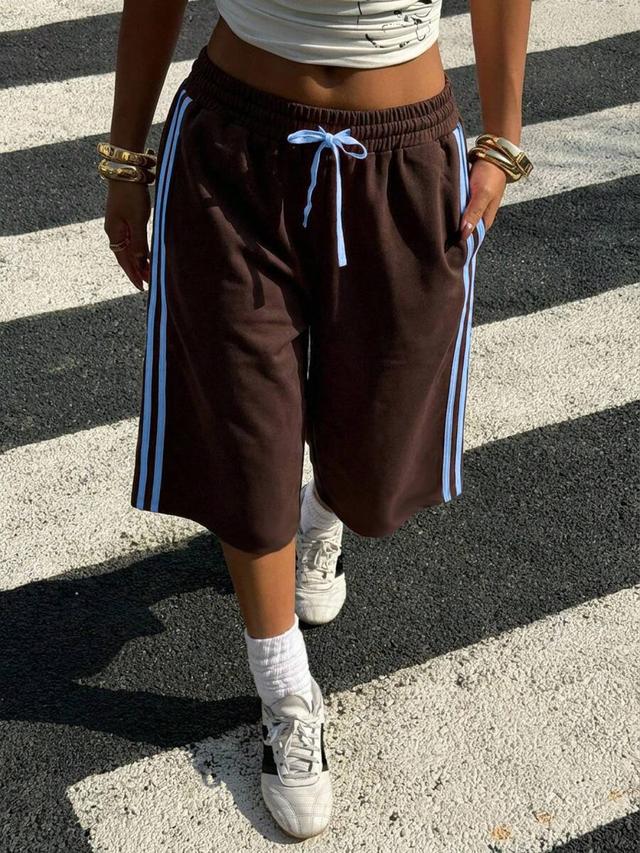 brown striped knitted casual harem shorts