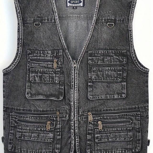 men's multi-pocket denim workwear vest