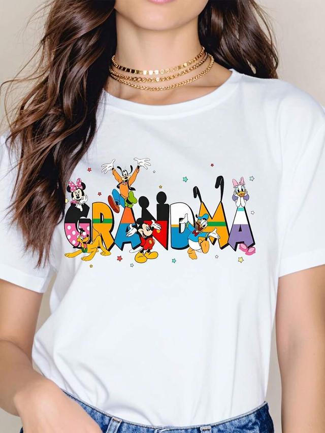 disney grandma mickey minnie characters printed white t-shirt