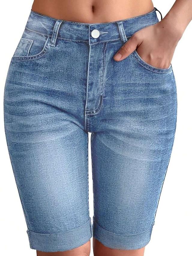 light wash denim cuffed shorts
