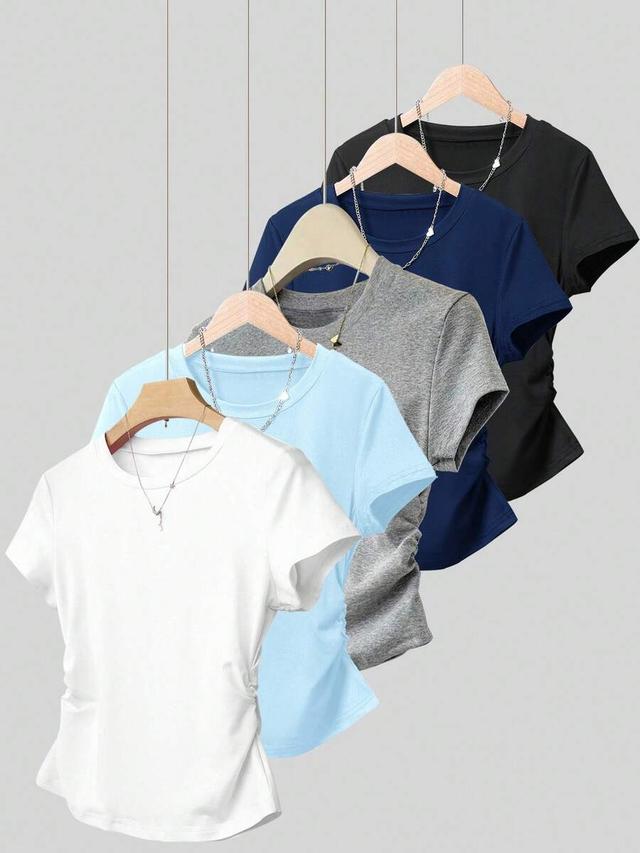white cinched waist short sleeve fitted t-shirt