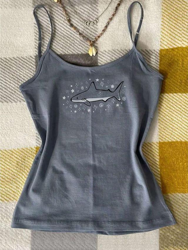 casual grey shark print camisole top