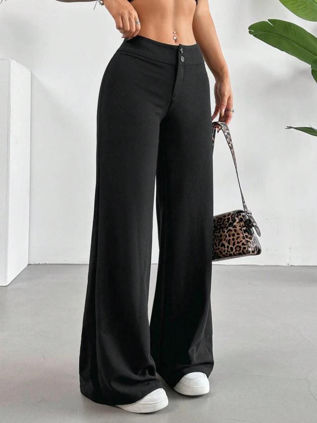 solid high rise flared straight leg pants