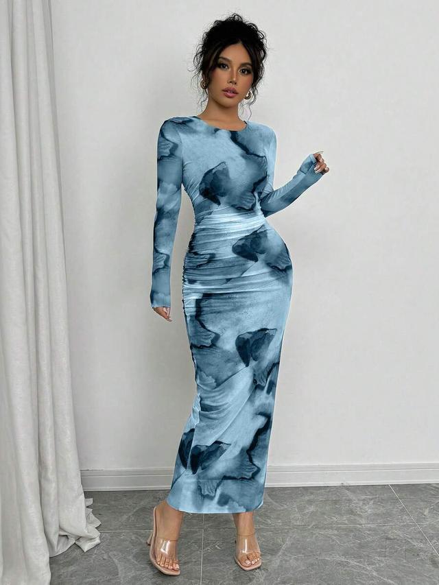 elegant gradient long sleeve slimming maxi dress