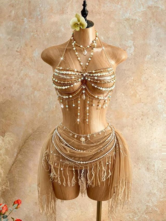 tan beaded crystal camisole with fringe detail