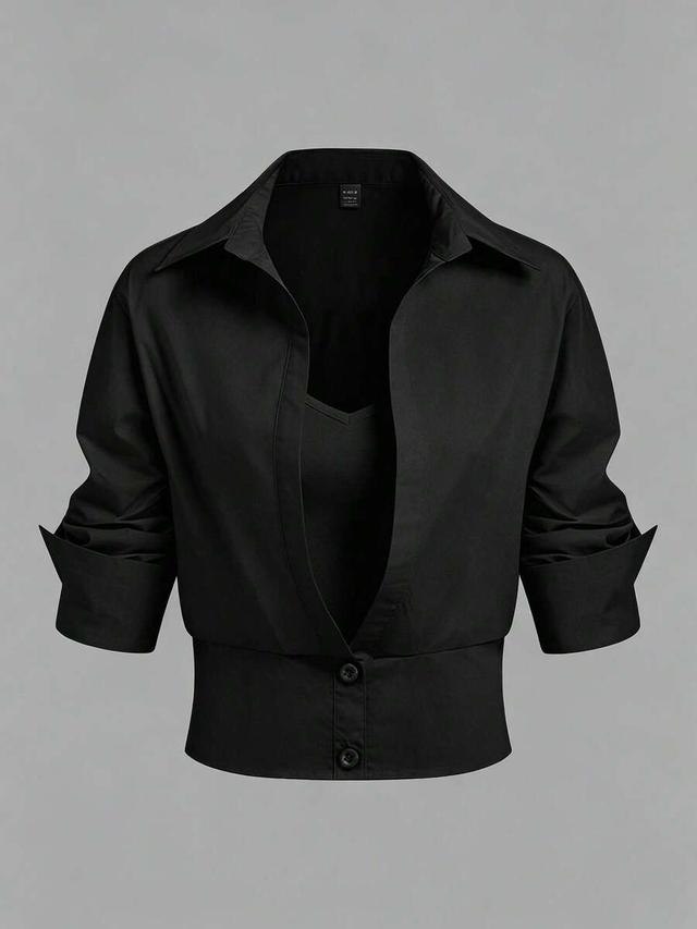 plivvot women's solid black long sleeve casual shirt