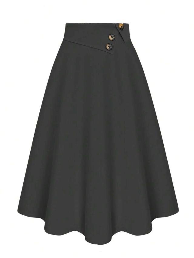 a-line high waist button decor flared skirt