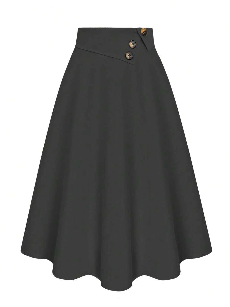 a-line high waist button decor flared skirt