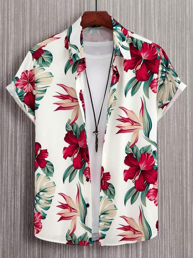 men floral graphic print short sleeve shirt