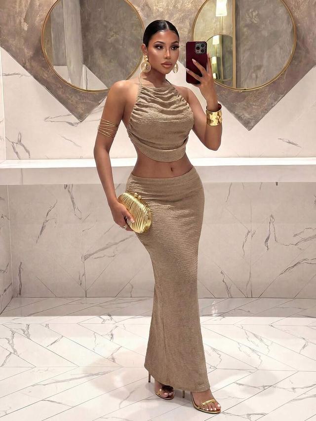 slaydiva women's backless halter top and skirt set