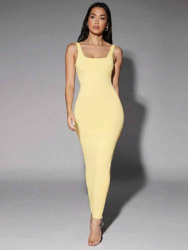 solid color square neck fitted camisole dress