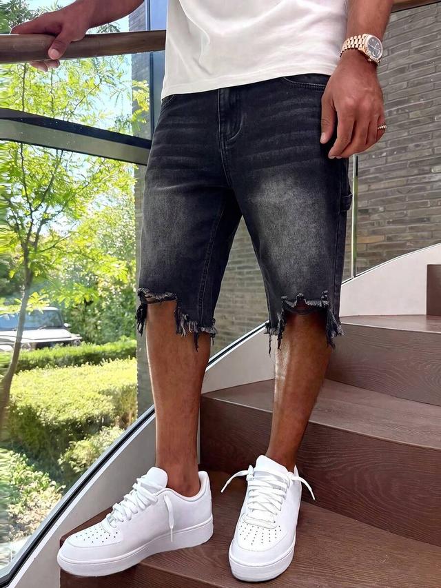 black frayed hem vintage wash denim shorts