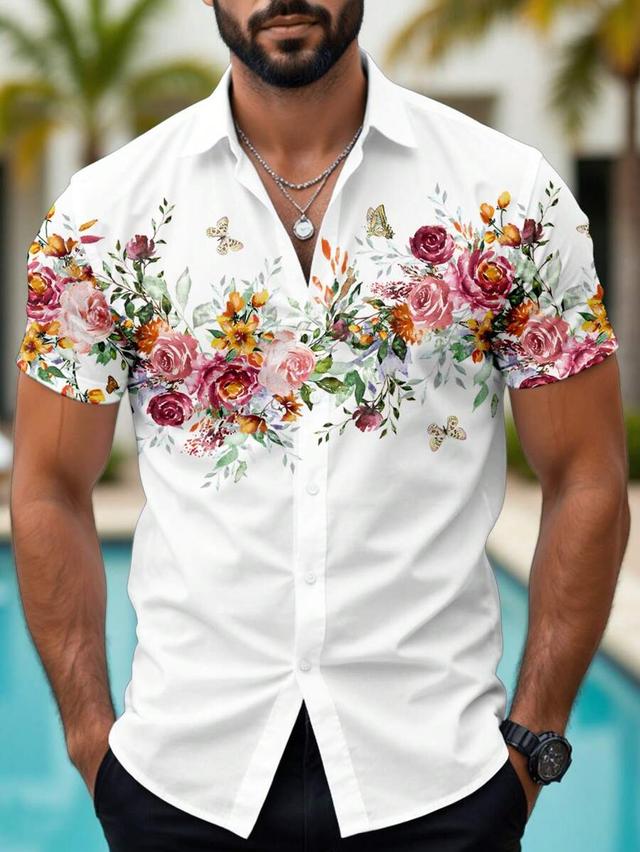 men white floral short sleeve button up shirt