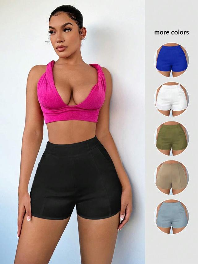light blue shein sxy summer solid high waist shorts