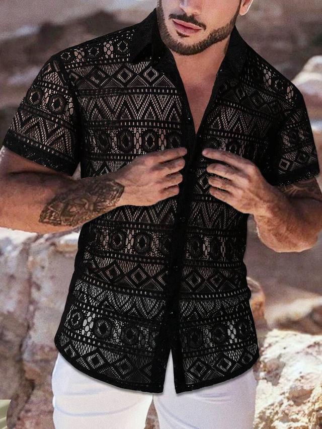 ventusail men hollow out black lace shirt