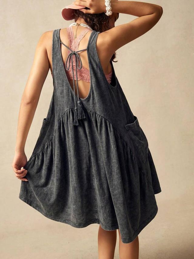 casual boho solid color washed knit loose dress