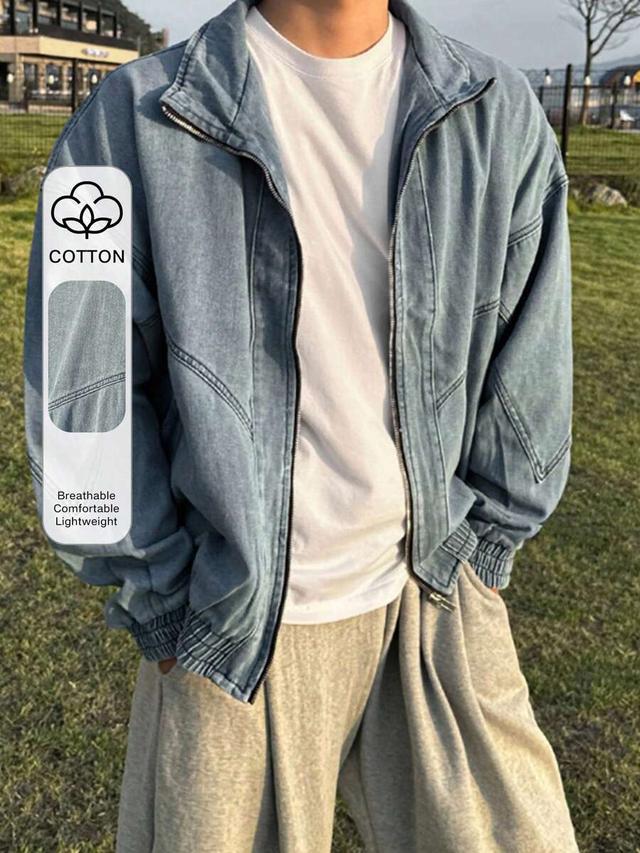 dazy blue denim zip-up jacket with elastic hem