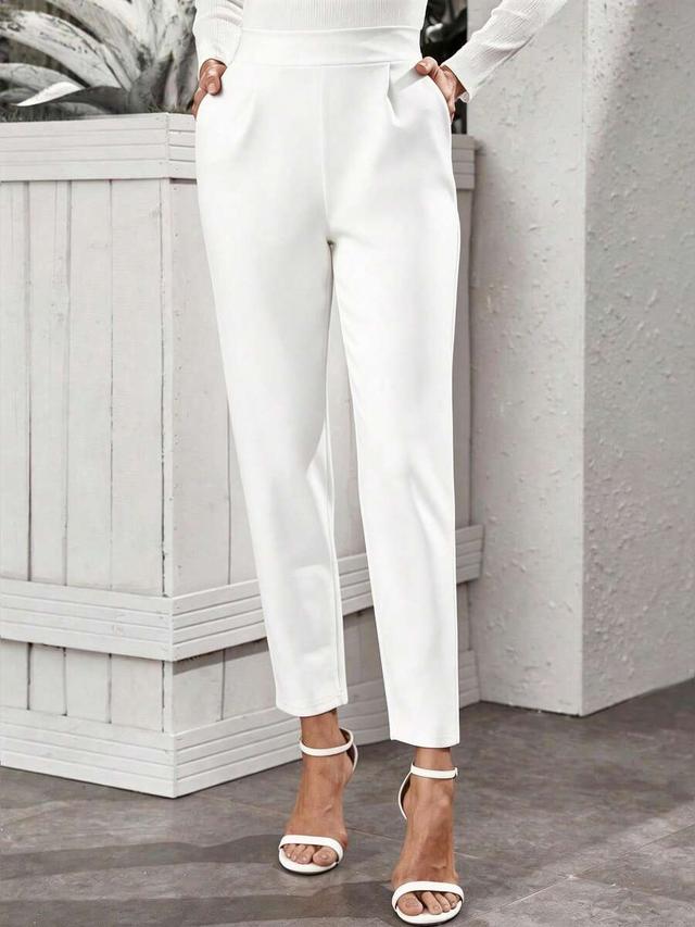 versatile solid white casual tailored trousers