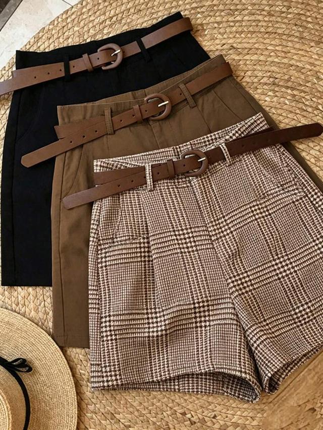 black plaid high-waisted tailored shorts