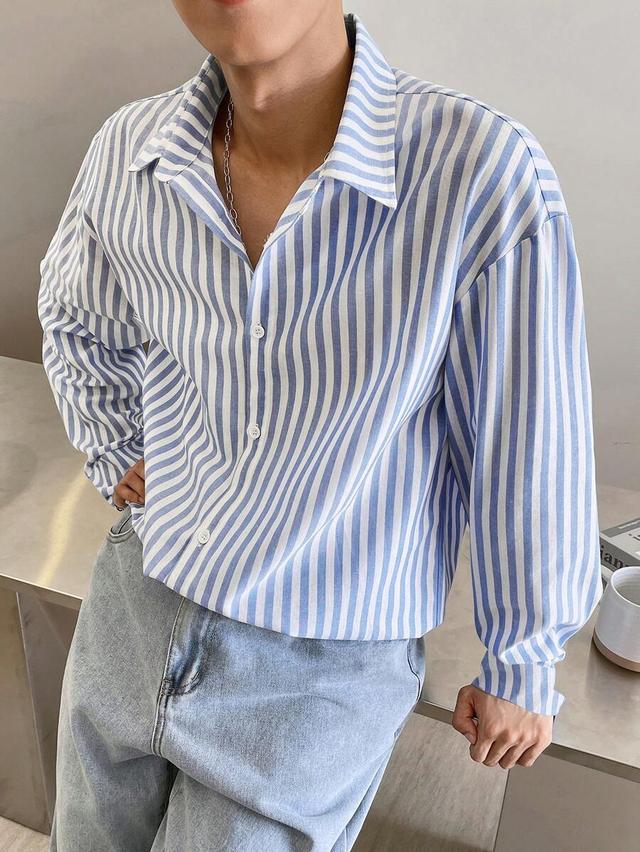 stonegrade men's blue and white striped long sleeve shirt