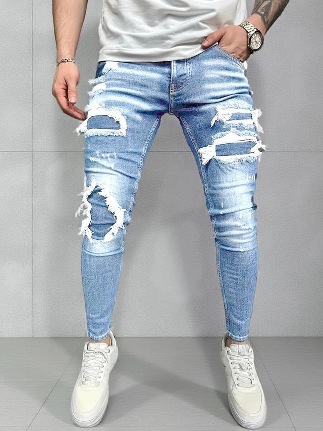 men's light blue slim fit ripped denim jeans