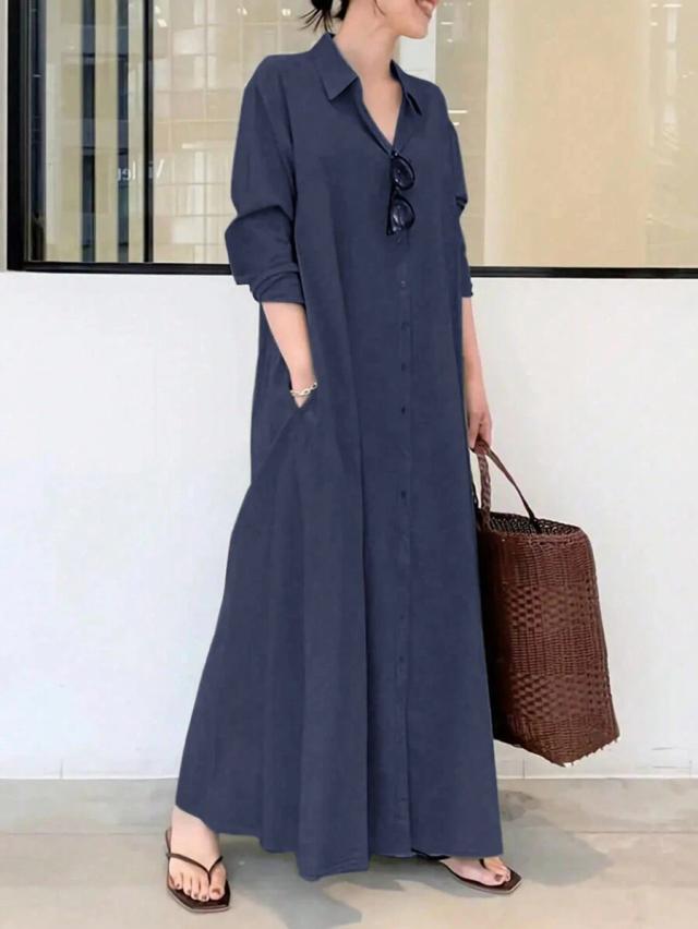 solid color long sleeve casual shirt dress