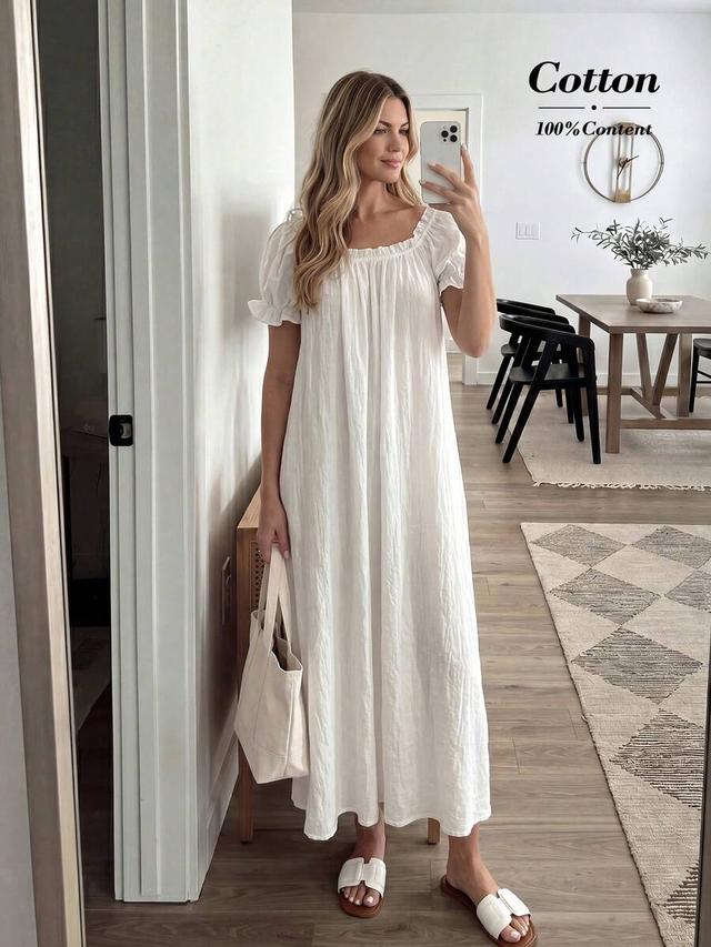 white frill trim petal sleeve loose summer dress