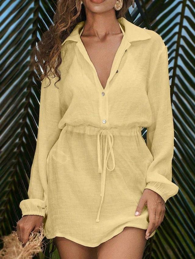 pale yellow blend button-down shirt dress