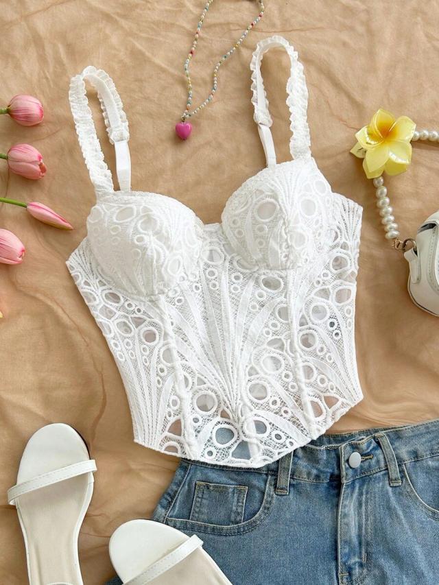 elegant white bohemian tropical lace corset camisole