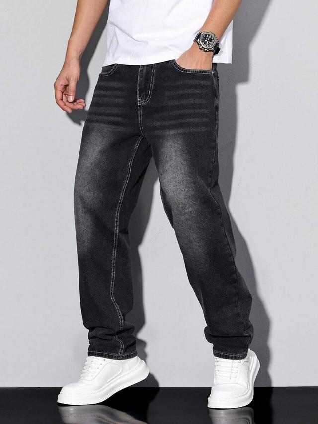 quarkem men's relaxed fit black washed straight leg jeans