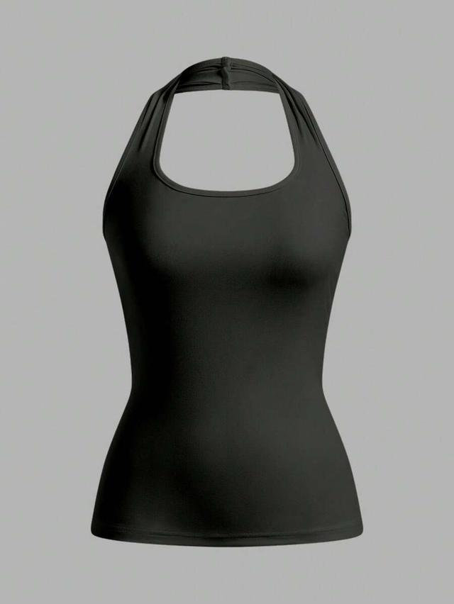 black tight casual halterneck tank top