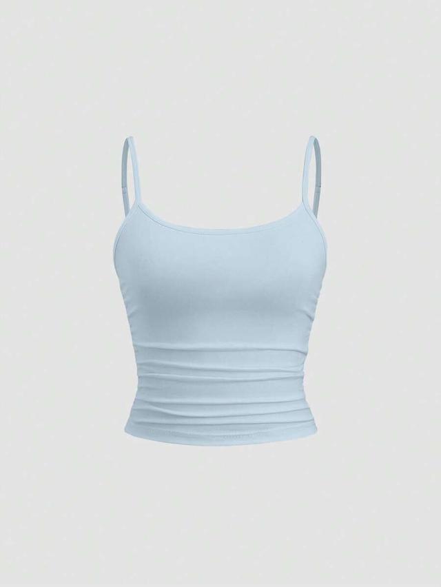 light blue fitted cami top with ruched detailing